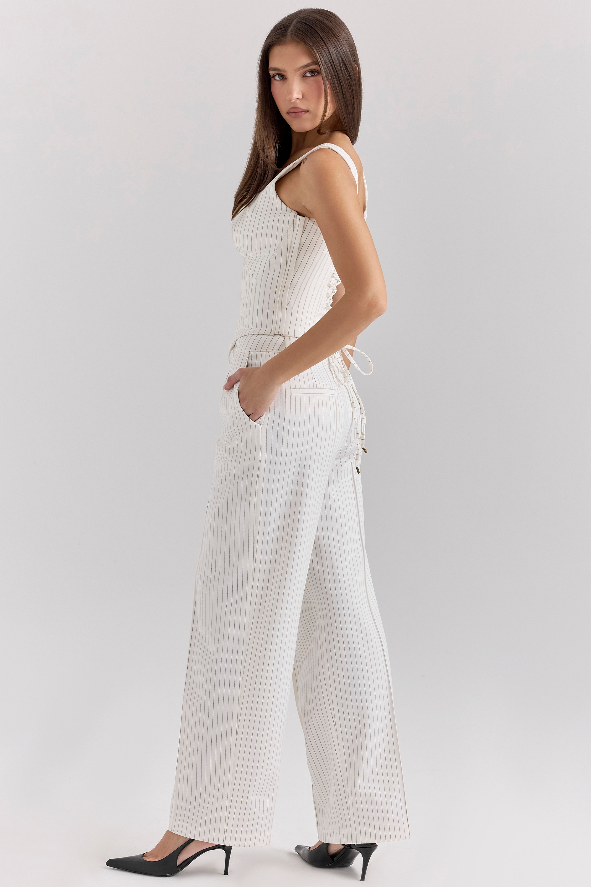 Hayden-White Pinstripe High Waist Tailored Trousers