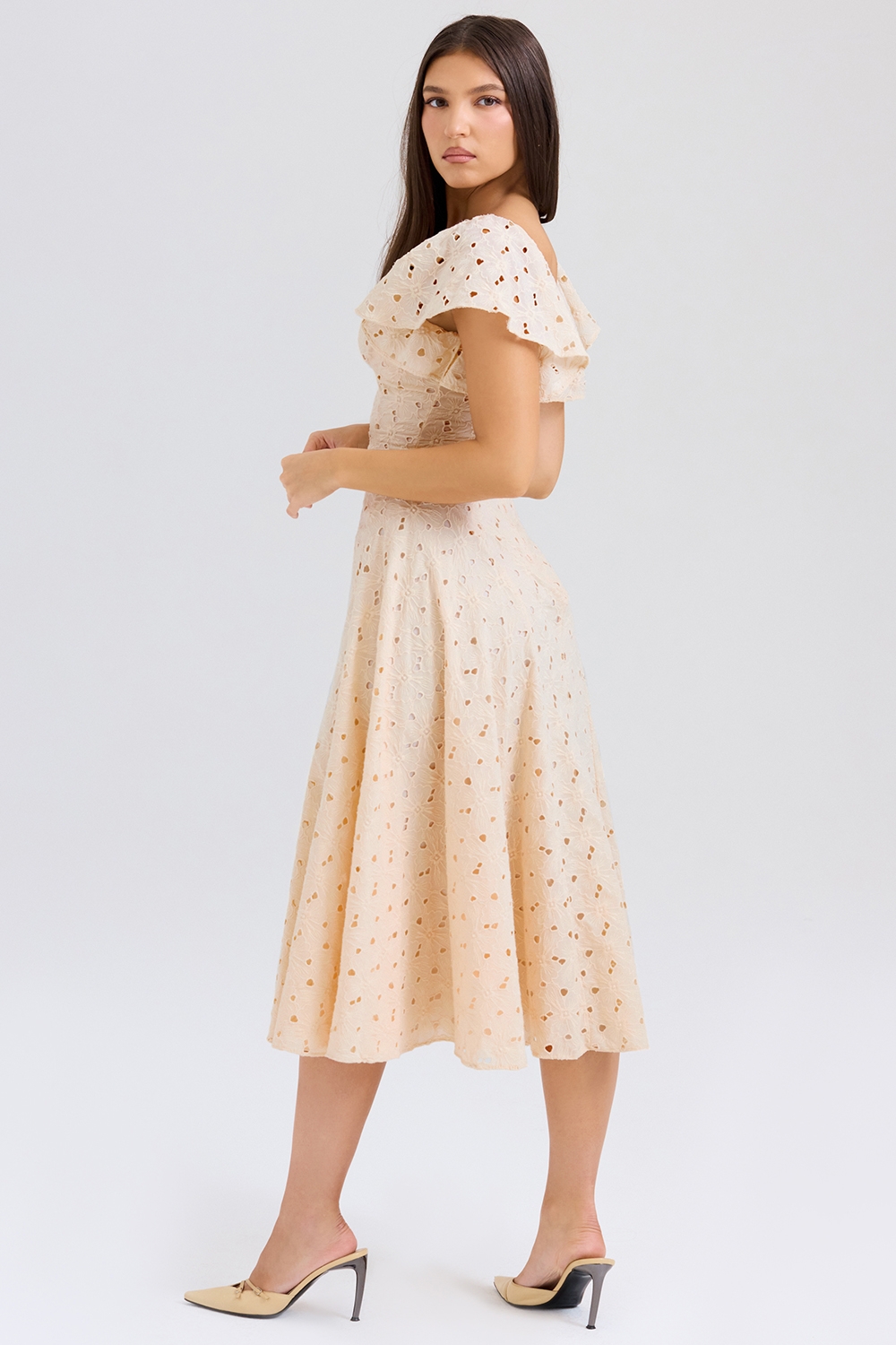 Amaya-Cream Tea Broderie Anglais Midi Dress