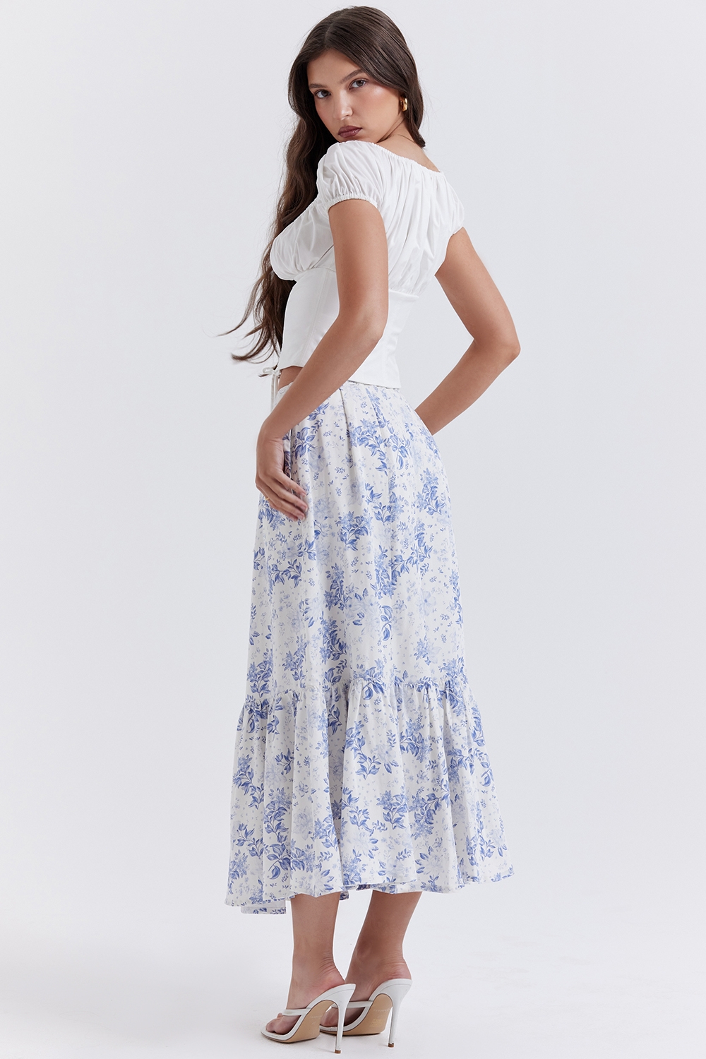 Aitana-Blue Print Midi Skirt