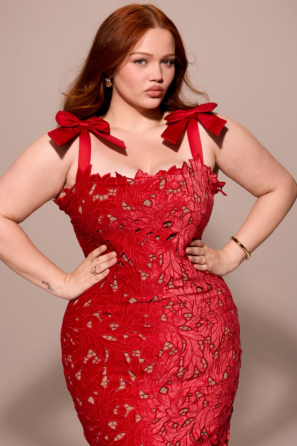 Tiff-Holly Red Velvet Lace Maxi Dress