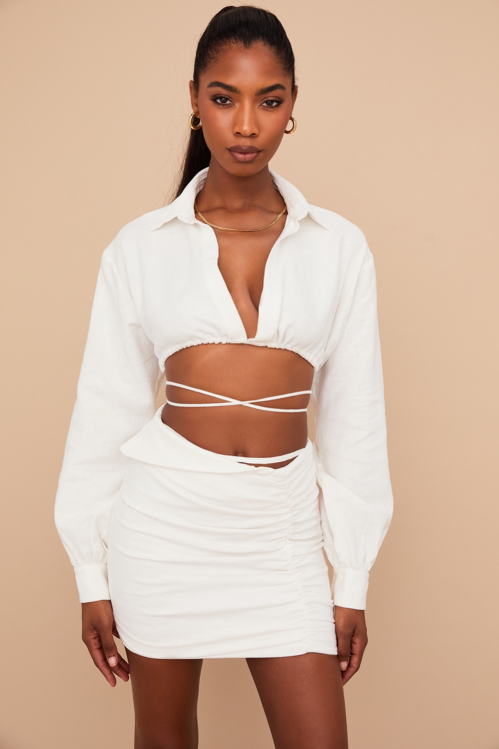 Iris-Off White Wrap Around Cropped Shirt