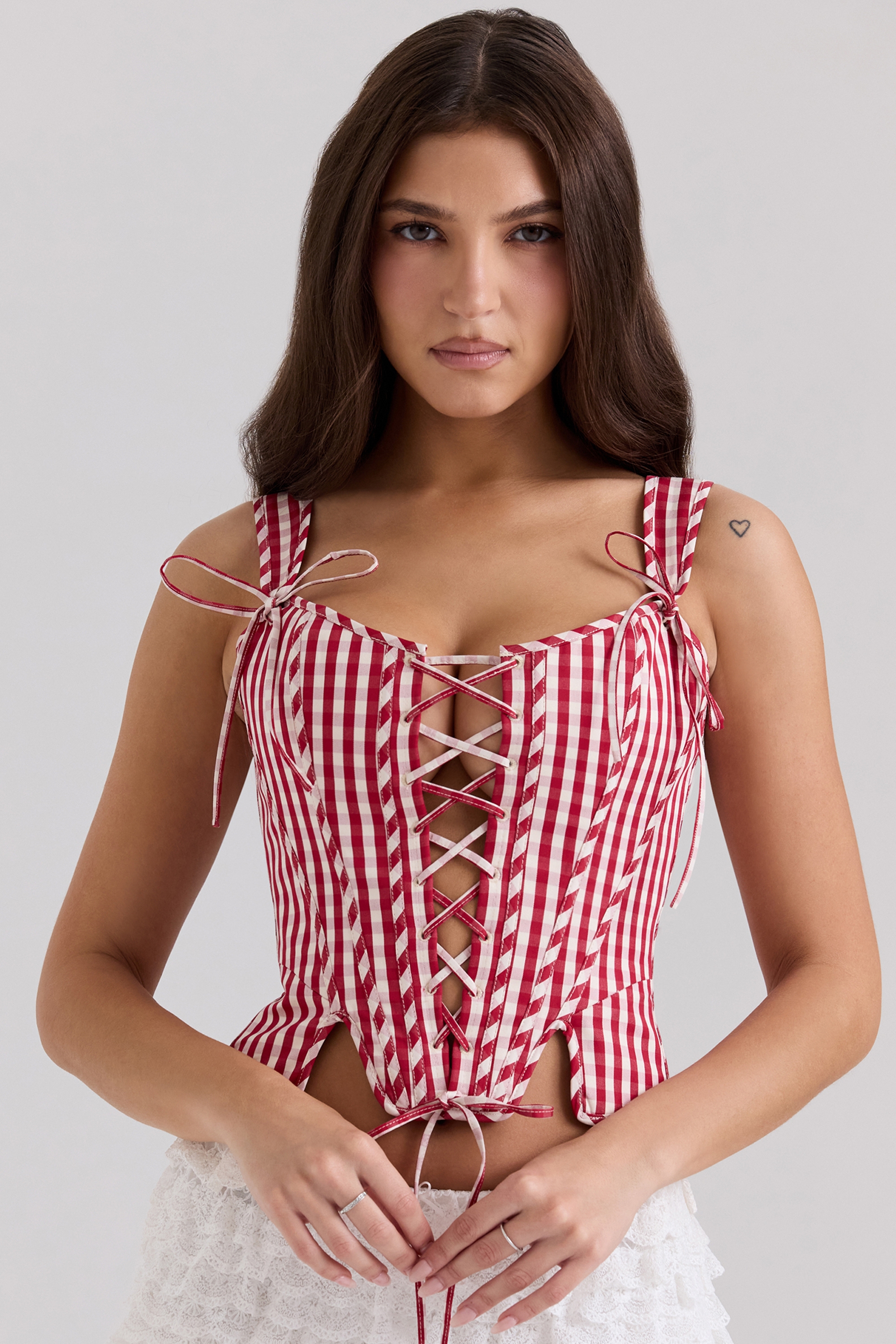 Callie-Red Gingham Cotton Corset Top