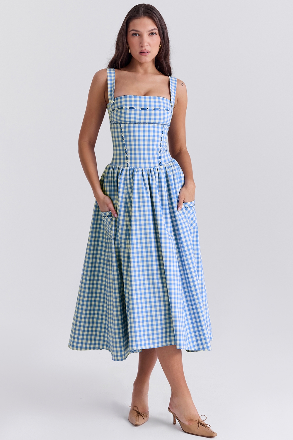 Vivien-Regatta Blue Gingham Midi Sundress