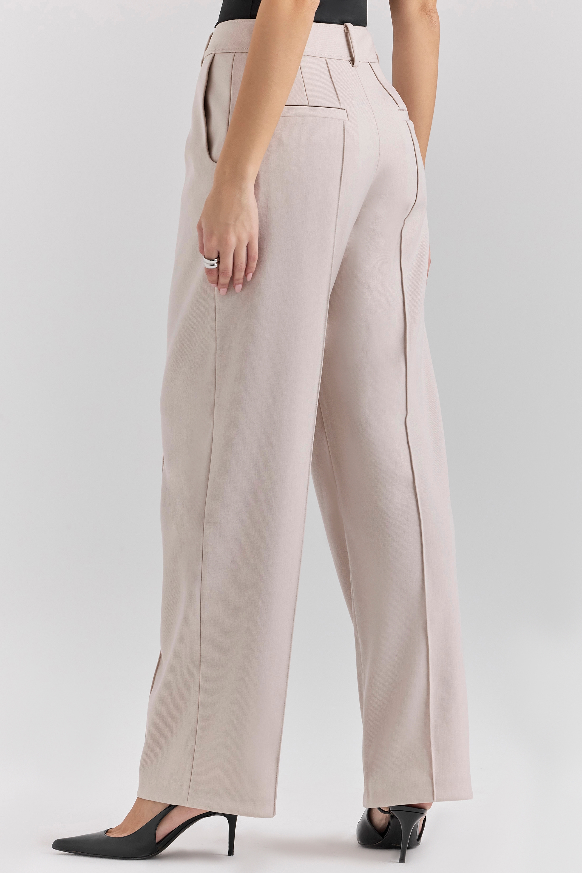 Hayden-Beige High Waist Tailored Trousers