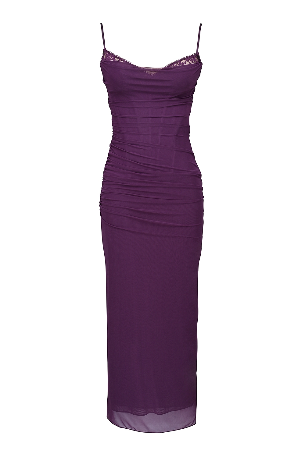 Nalini-Grape Mesh Corset Maxi Dress