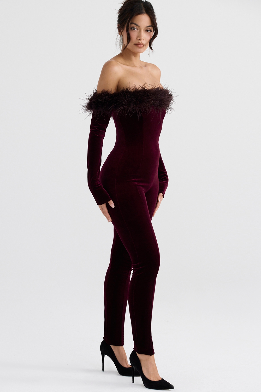 Salima-Black Cherry Velvet Jumpsuit