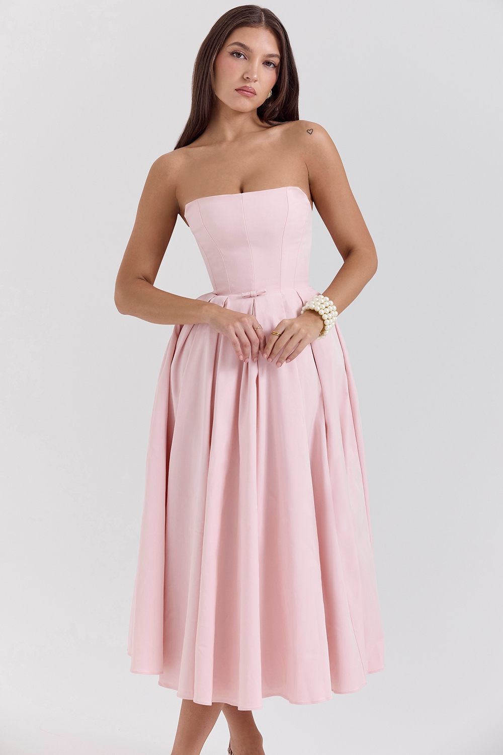 Contessa-Parisian Pink Strapless Corset Midi Dress