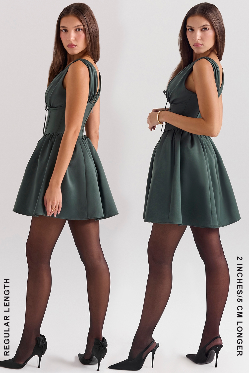 Emmeliette-Forest Green Satin Mini Dress
