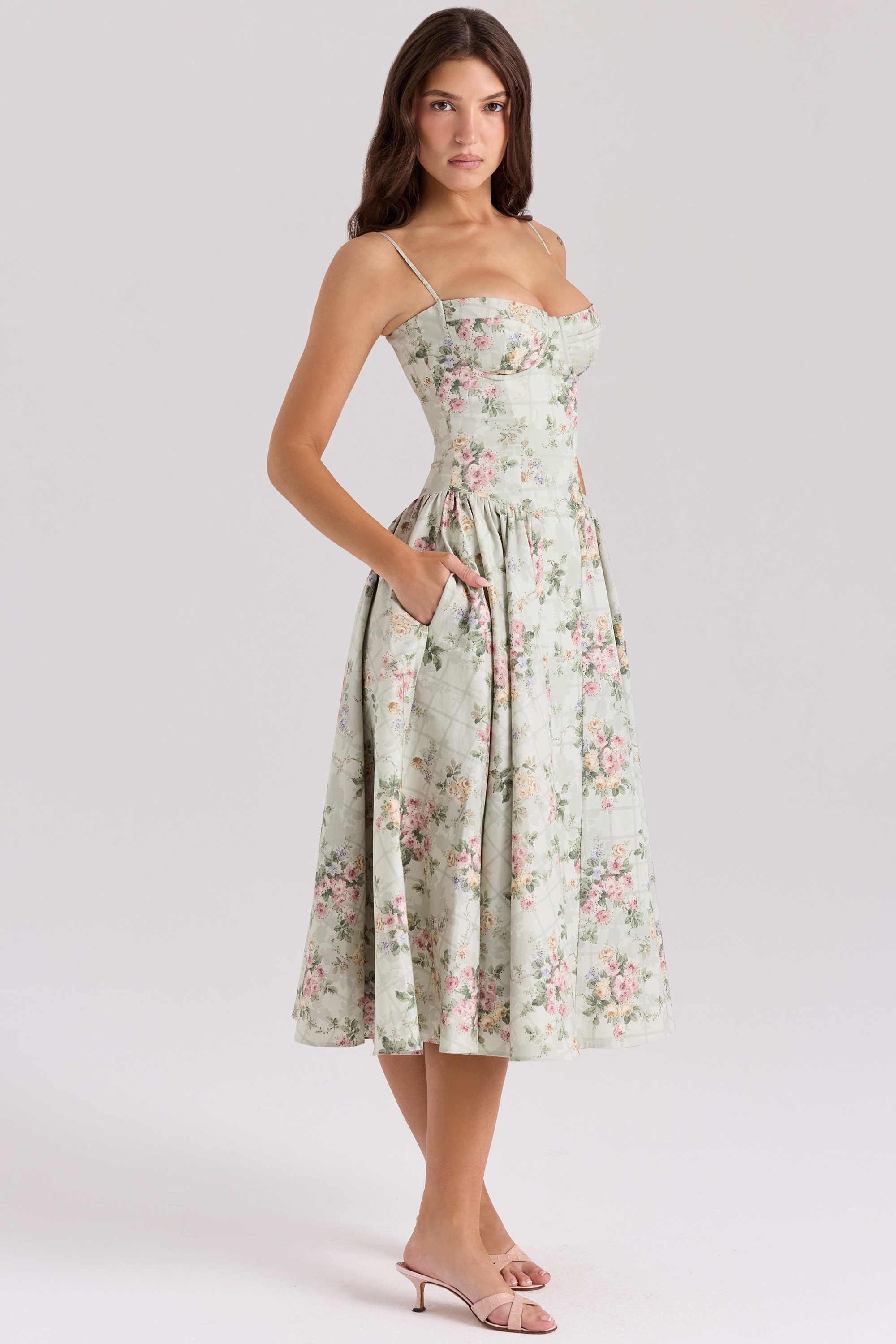 Samaria-Sage Floral Print Cotton Midi Dress
