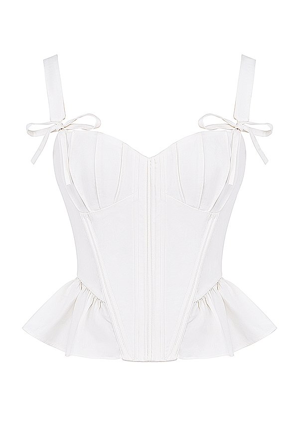 Gigou-White Peplum Cotton Corset