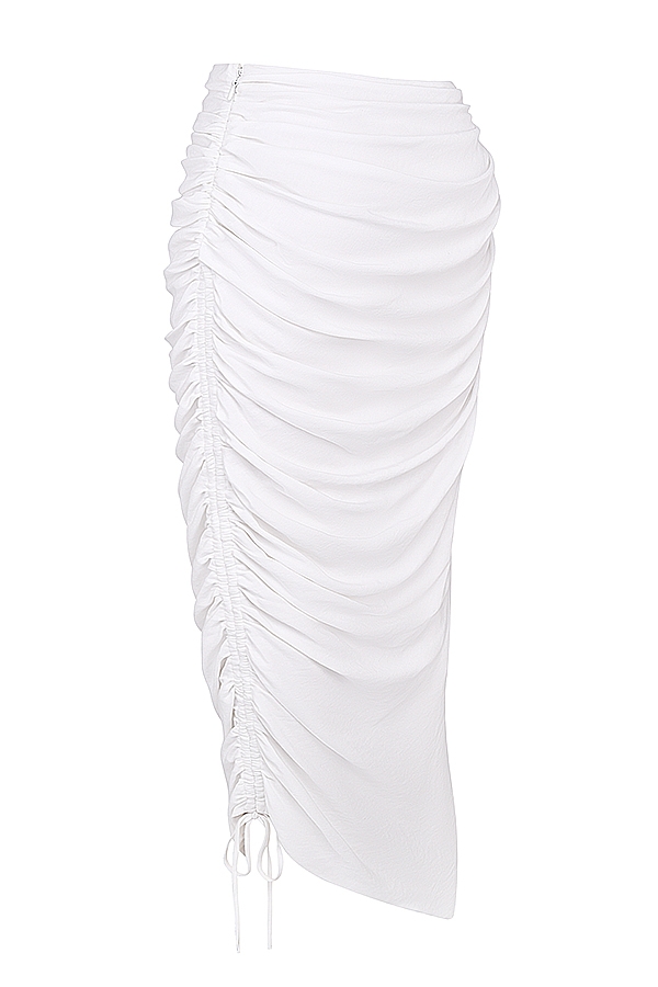 Loie-White Gathered Maxi Skirt
