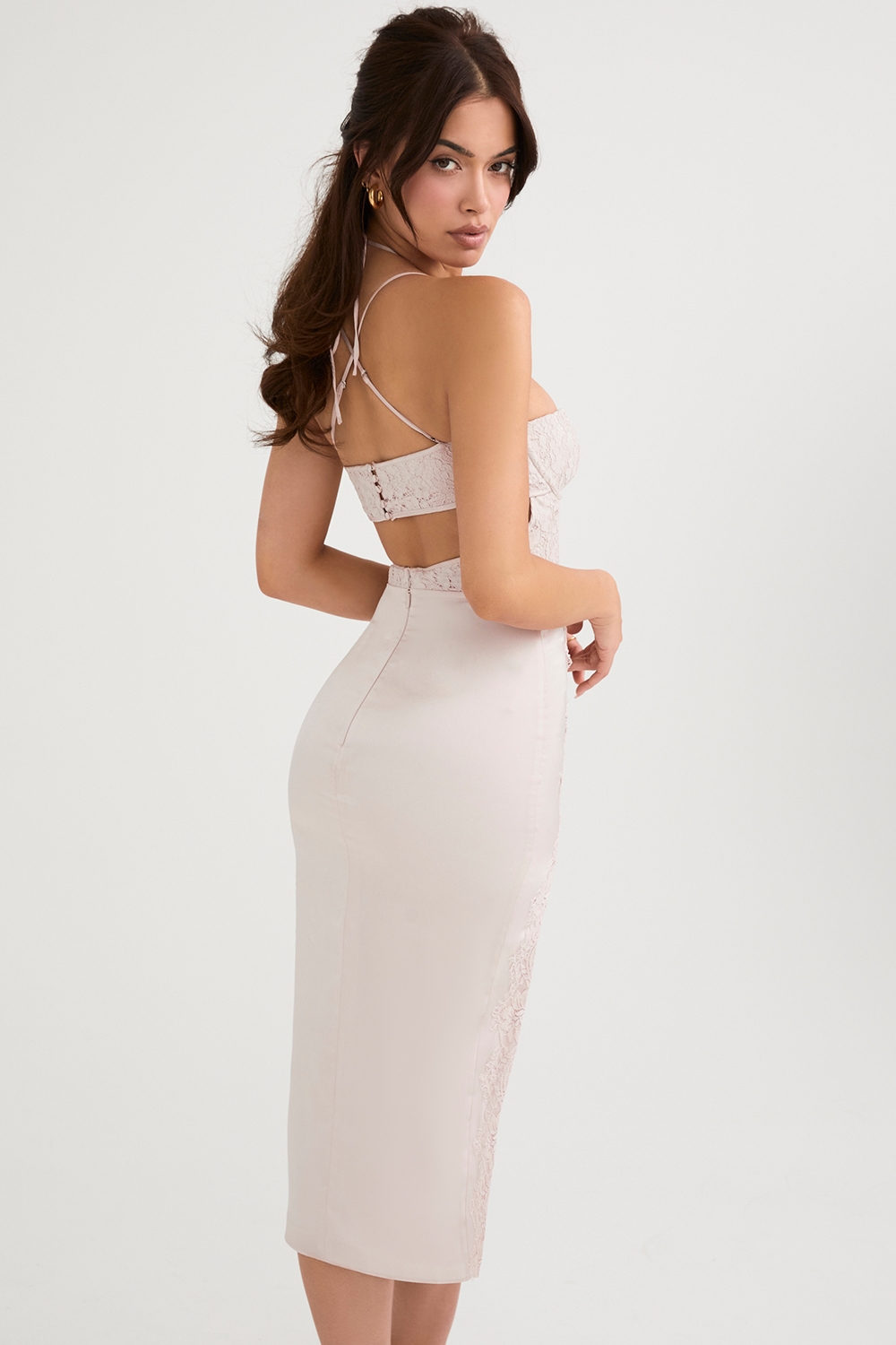 Georgia-Crystal Satin and Lace Midi Dress