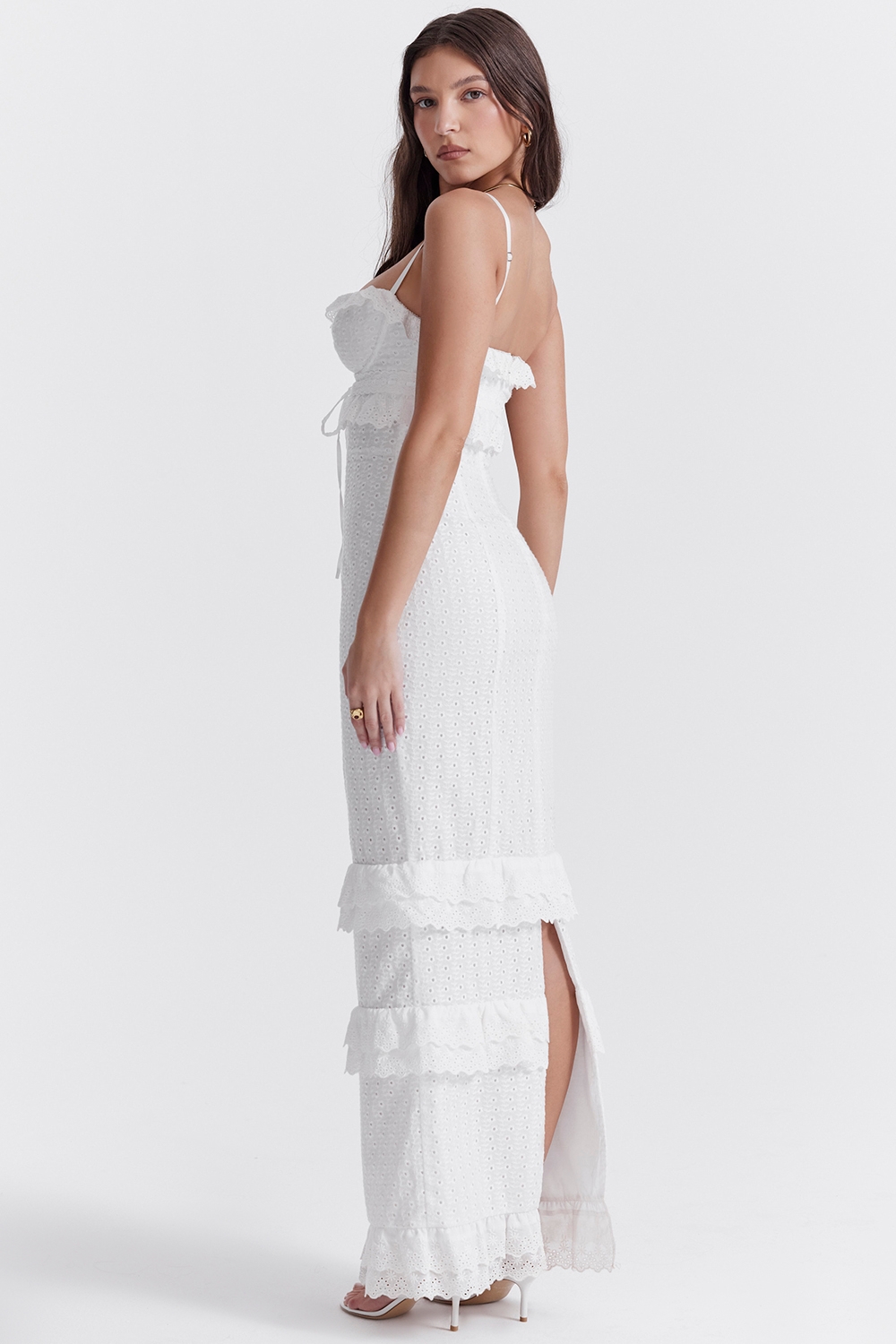 Eve-White Broderie Maxi Dress