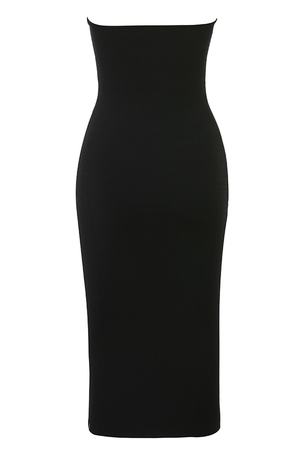 Magdalena-Black Strapless Knit Midi Dress - SALE