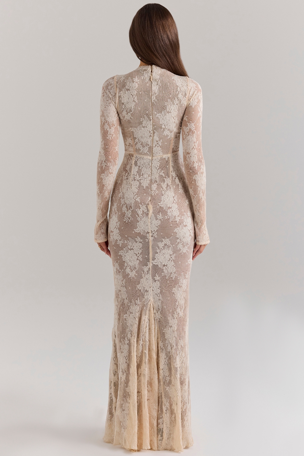 Isoline-Peach Lace Maxi Dress