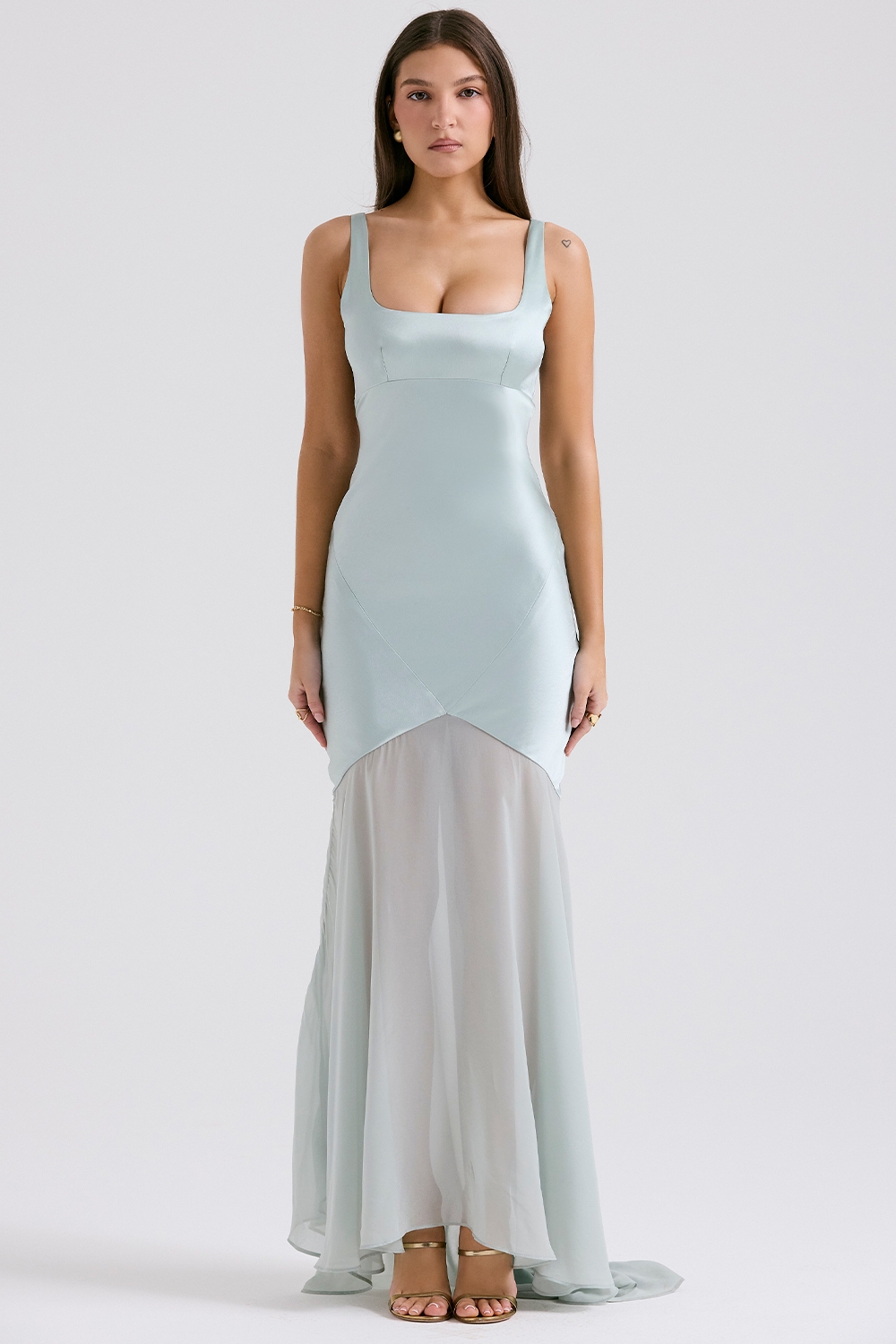Vittoria-Pistachio Chiffon Floor Length Gown