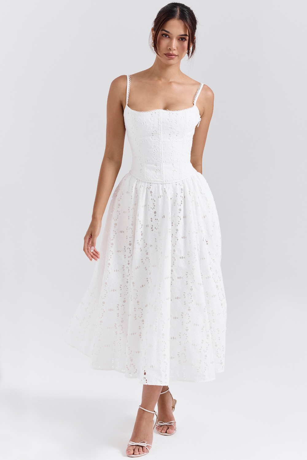 Francine-White Broderie Anglais Midi Skirt