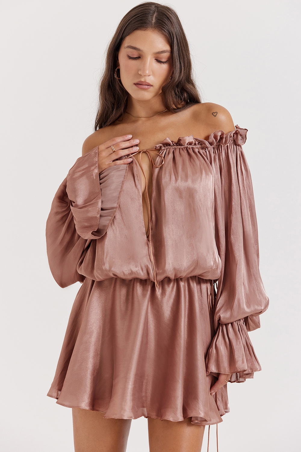 Chaya-Hazelnut Off Shoulder Dress