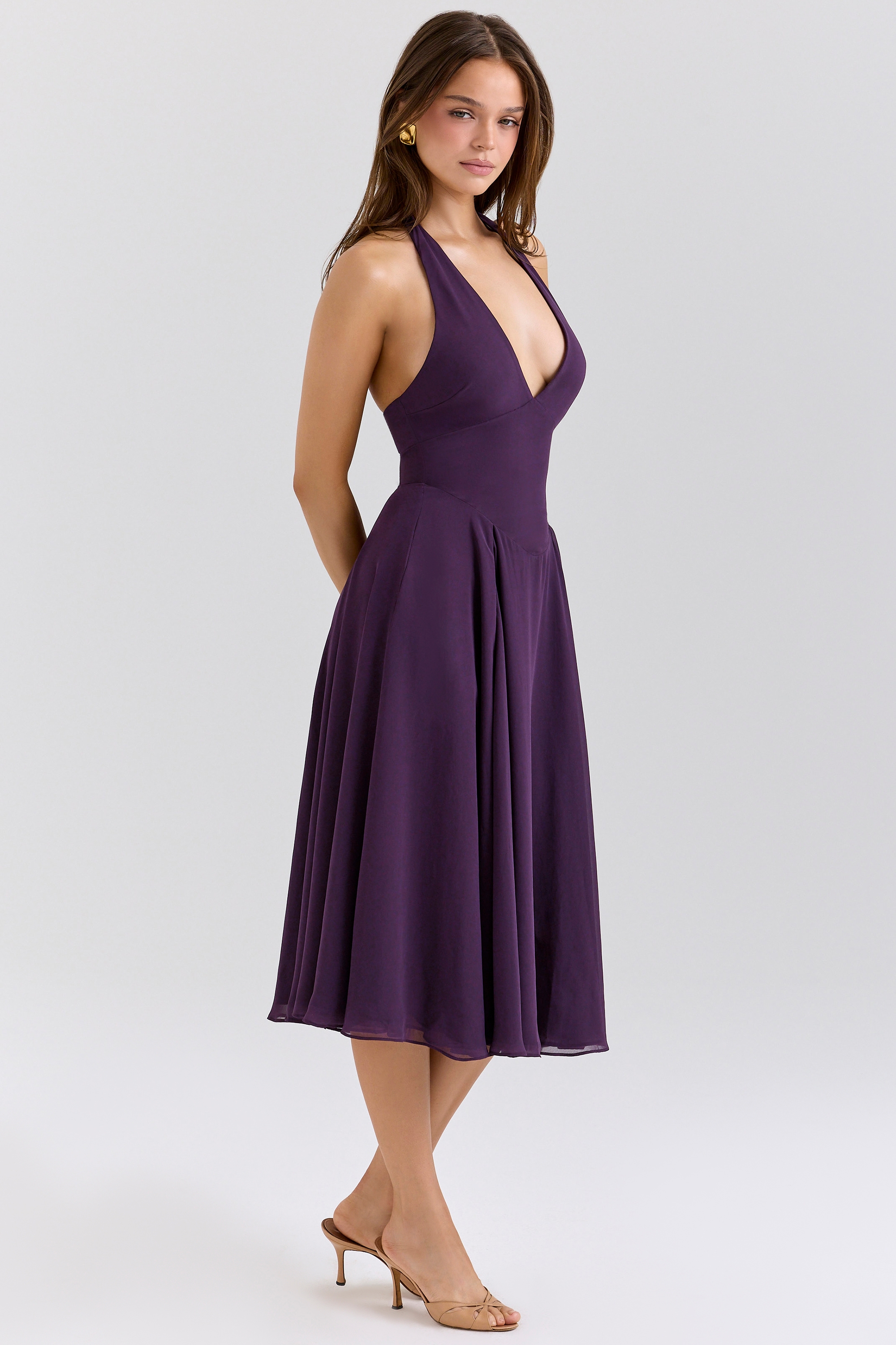 Solada-Grape Georgette Halter Sundress