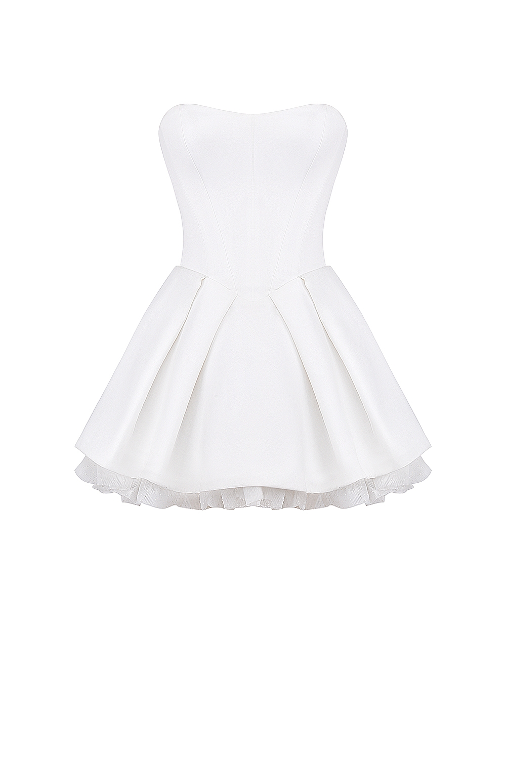Noele-White Satin Strapless Bow Mini Gown