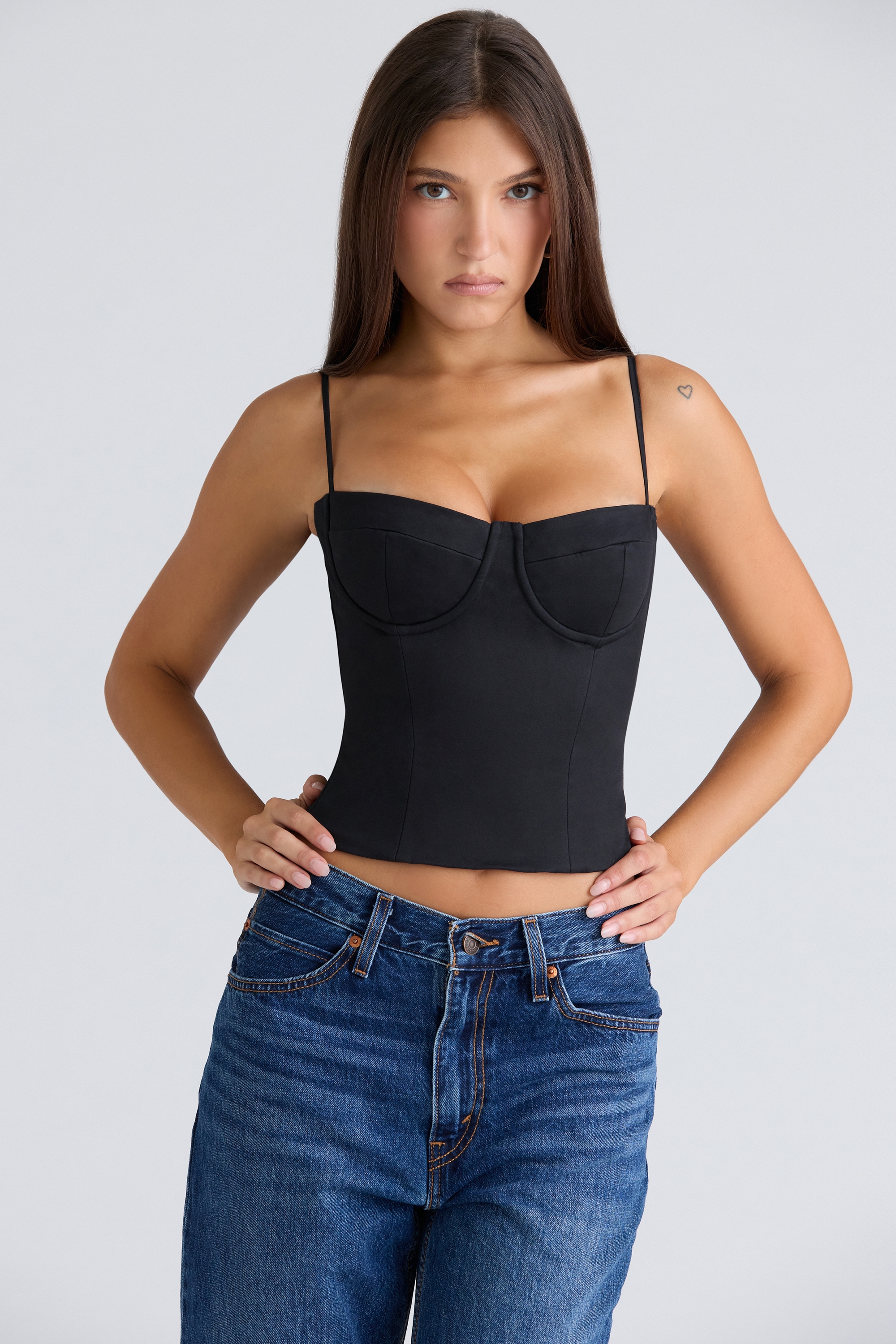Samaria-Black Stretch Twill Cupped Corset Top