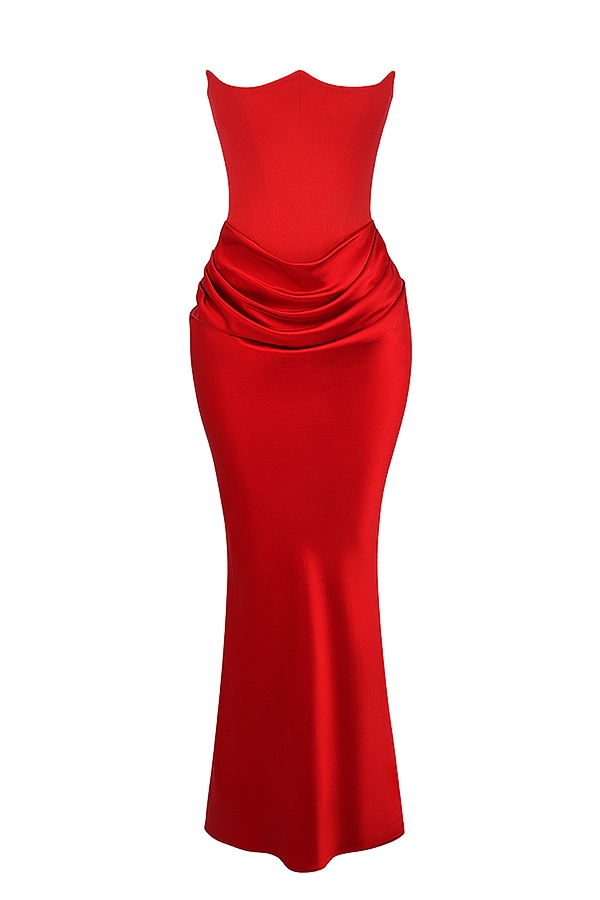 Persephone-Scarlet Strapless Corset Maxi Dress