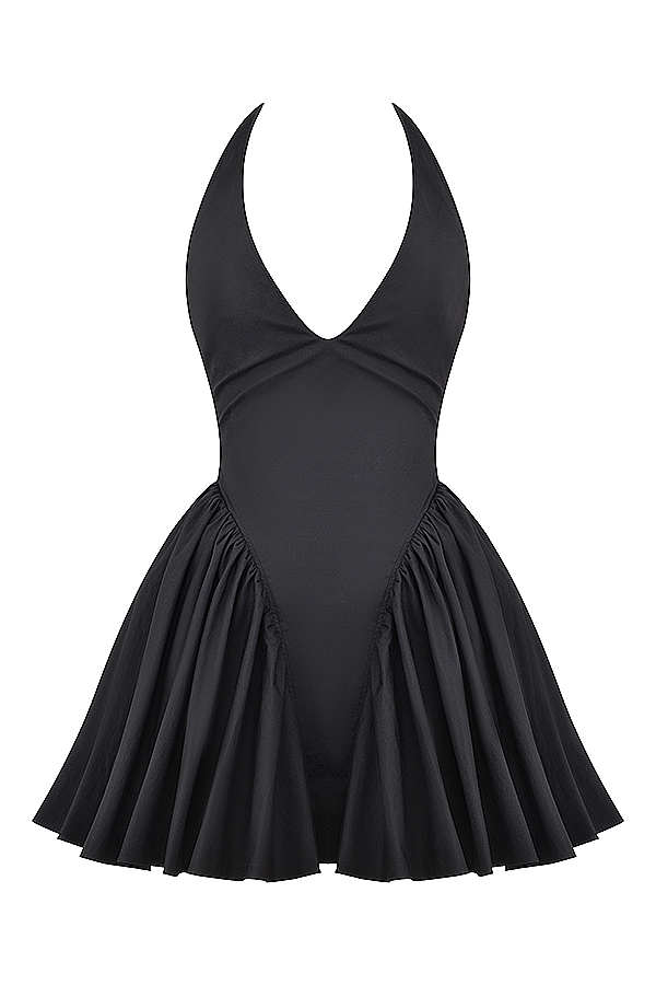 Valentia-Black Halter Mini Dress