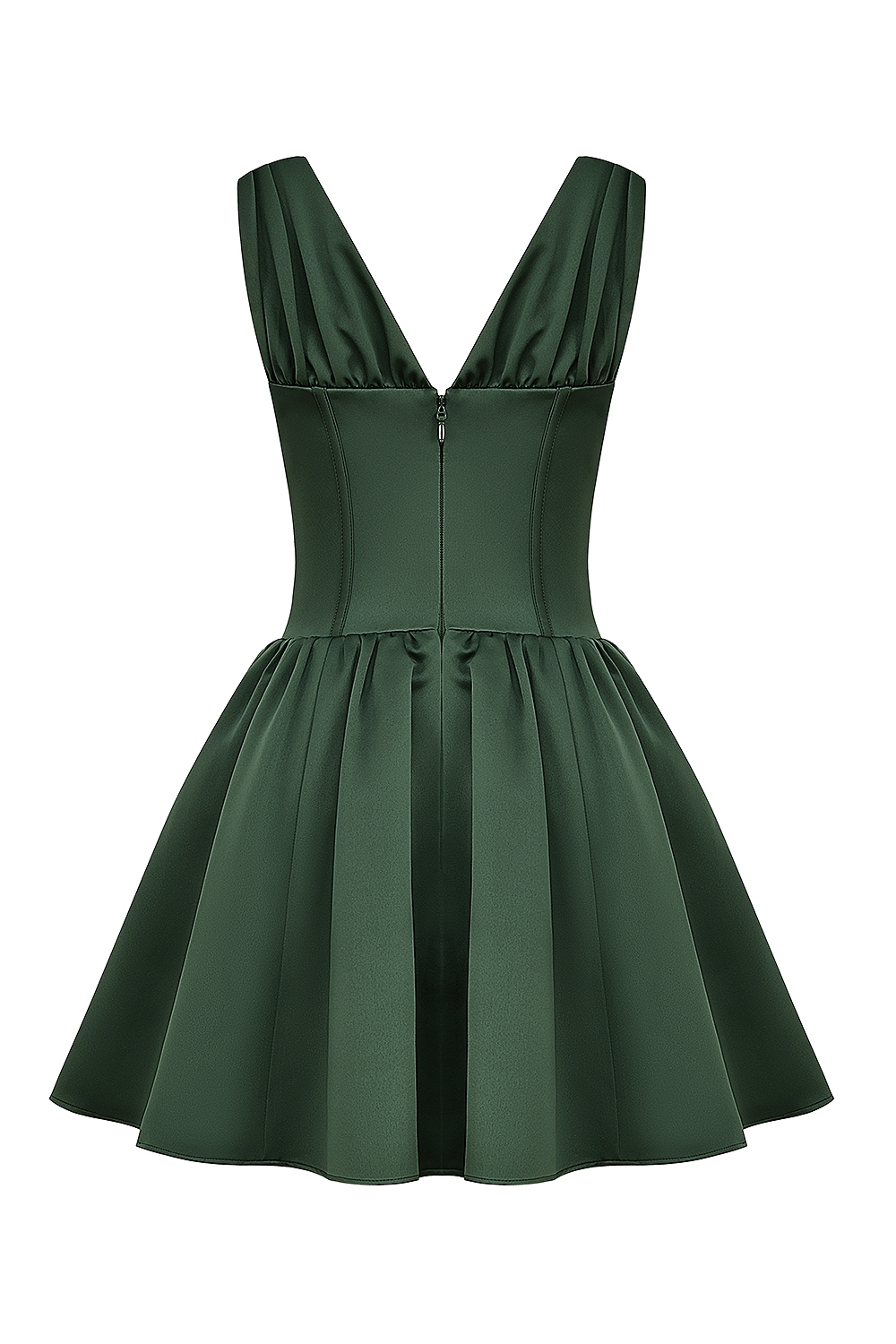 Emmeliette-Forest Green Satin Mini Dress