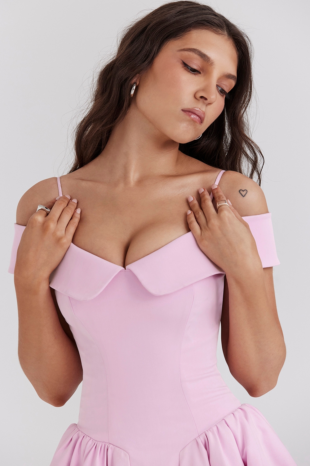 Elida-Cotton Candy Twill Off Shoulder Mini Dress