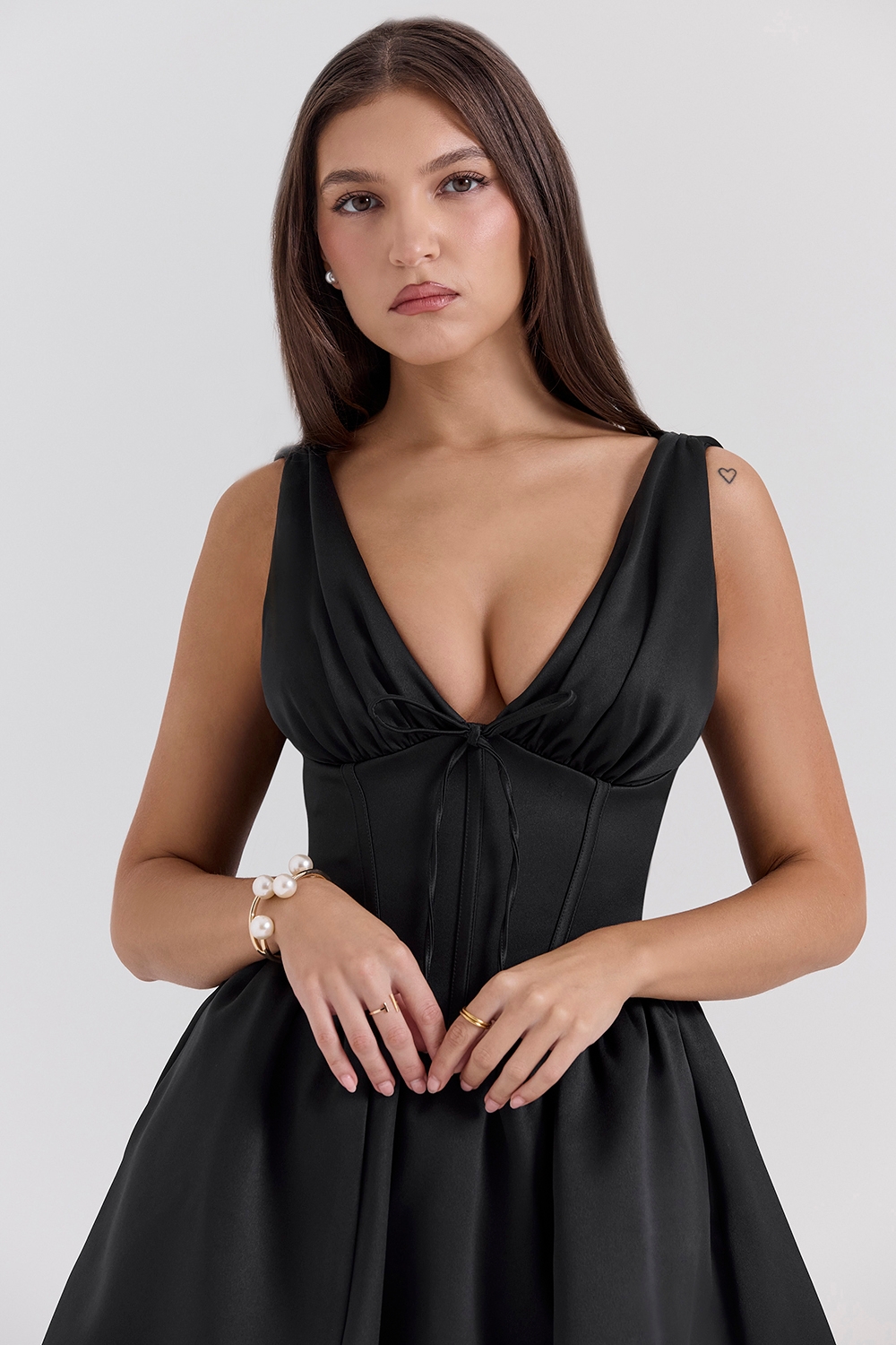 Emmeliette-Black Satin Mini Dress - SALE