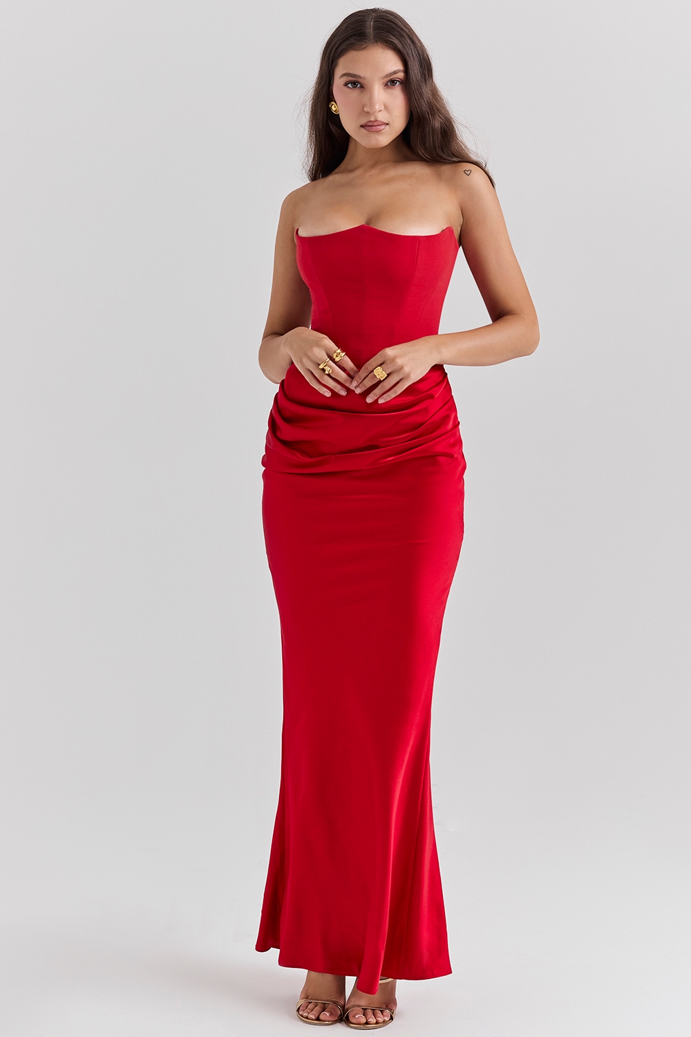 Persephone-Scarlet Strapless Corset Maxi Dress