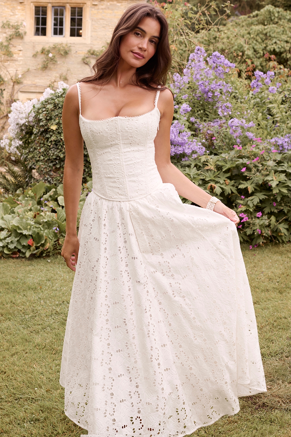 Francine-White Broderie Anglais Midi Skirt