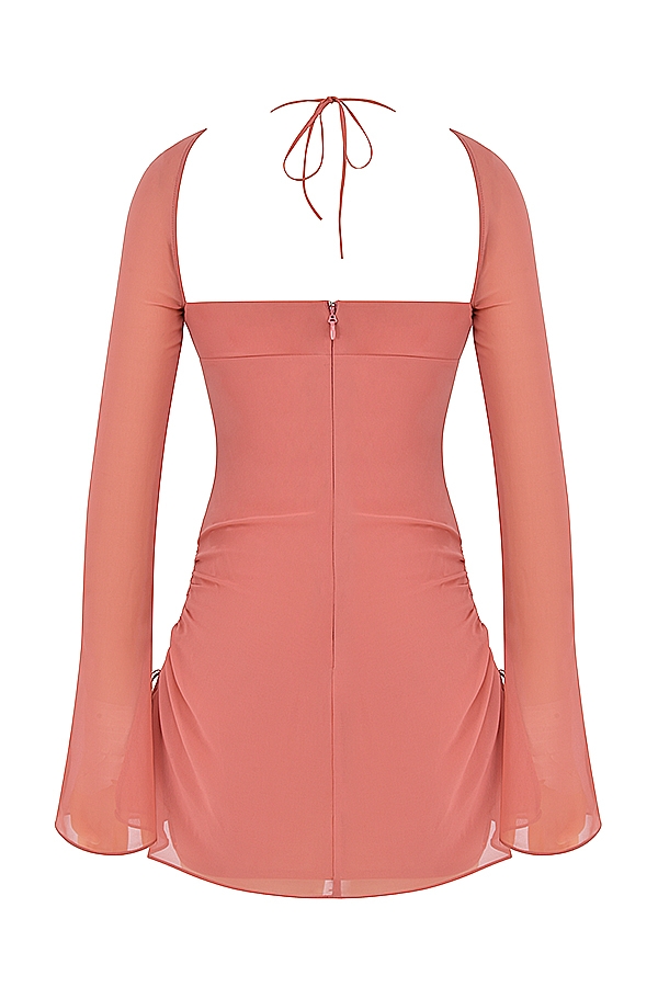 Baby-Pink Chiffon Cutout Halter Mini Dress