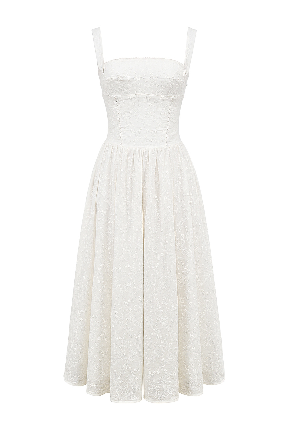 Vivien-White Broderie Anglais Midi Sundress