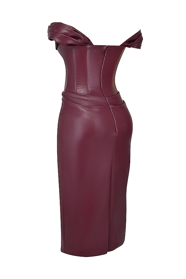 Raven-Mulberry Vegan Leather Corset Dress
