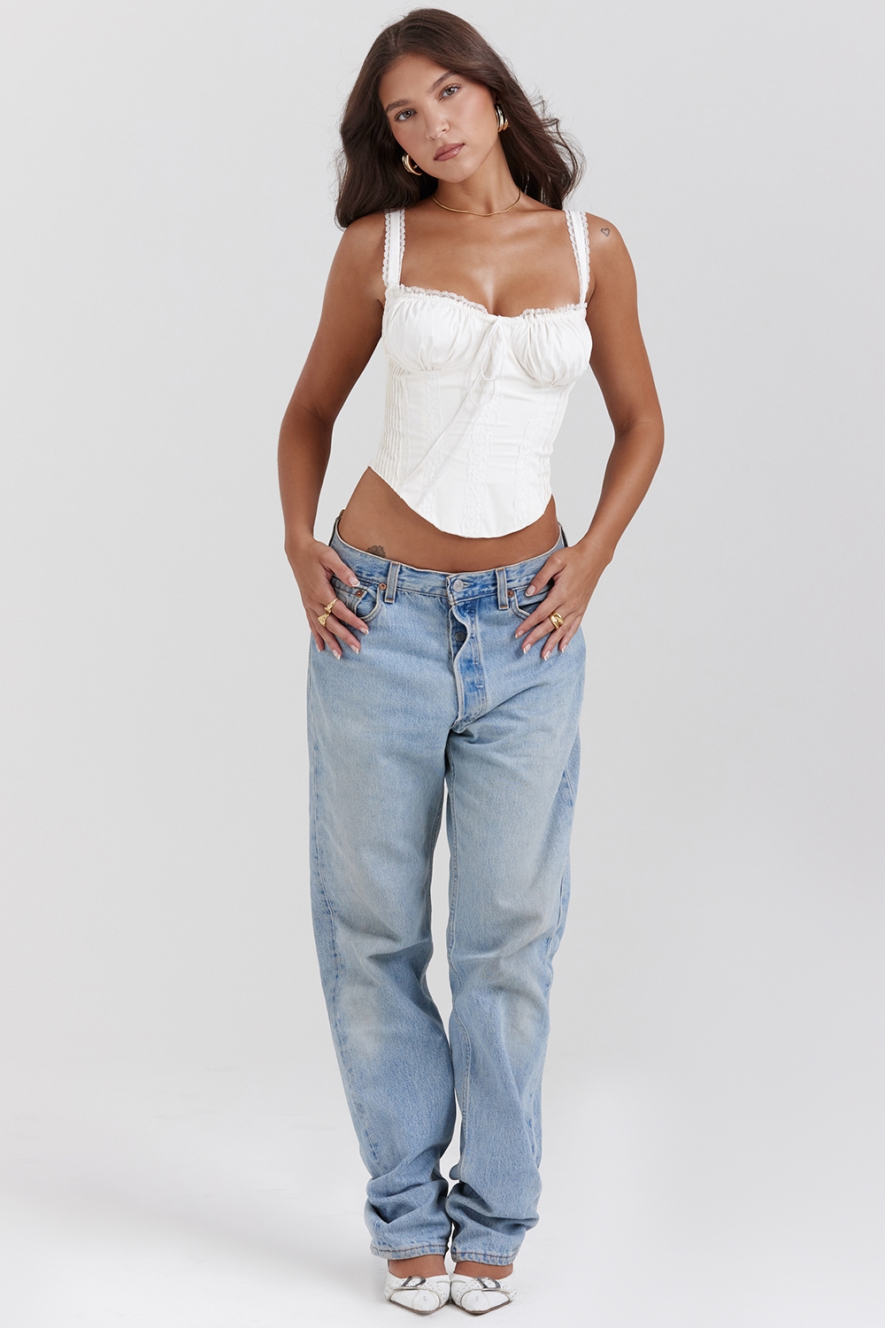 Gini-White Lace Back Corset