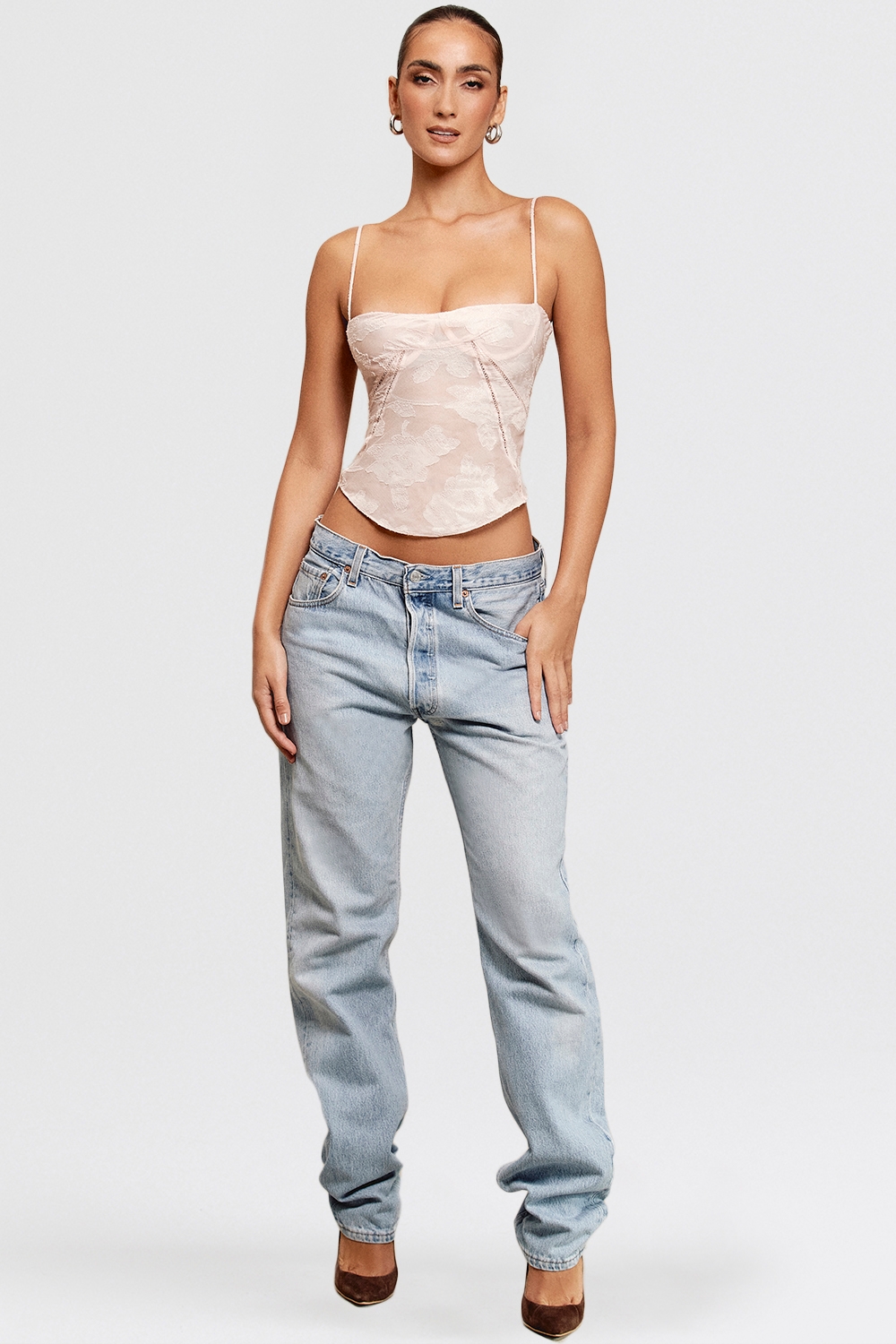 Lisette-Pink Floral Lace Camisole
