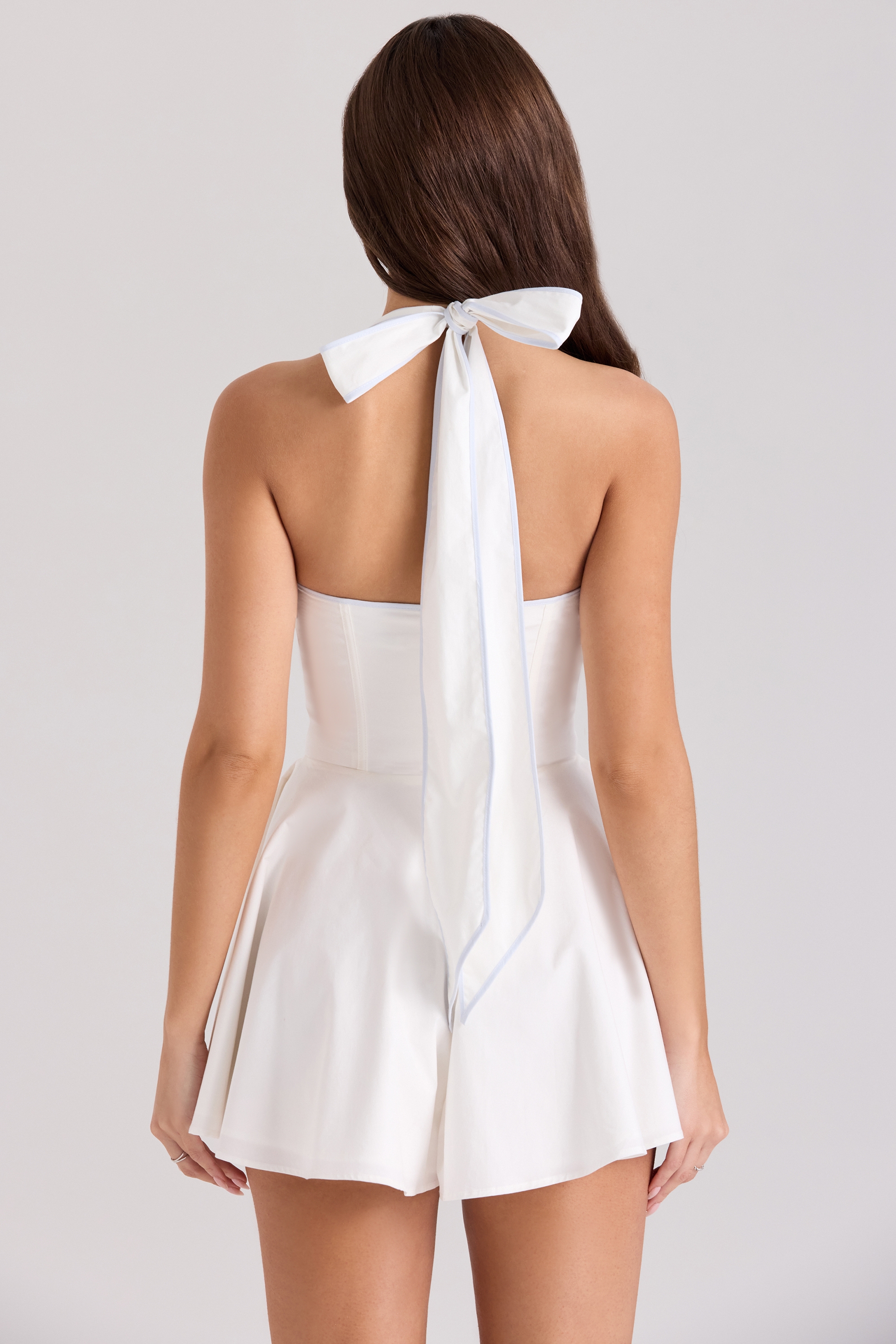 Eleanor-White Cotton Halter Neck Playsuit