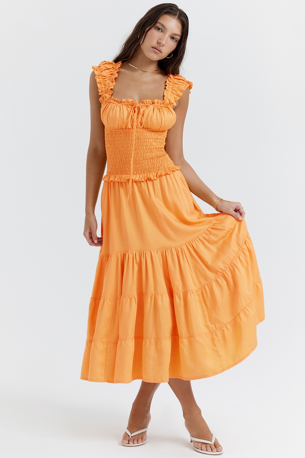 Phedra-Tangerine Shirred Sundress