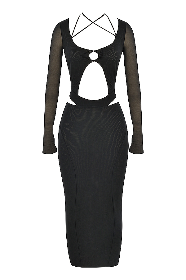 Marina-Black Cutout Midi Dress