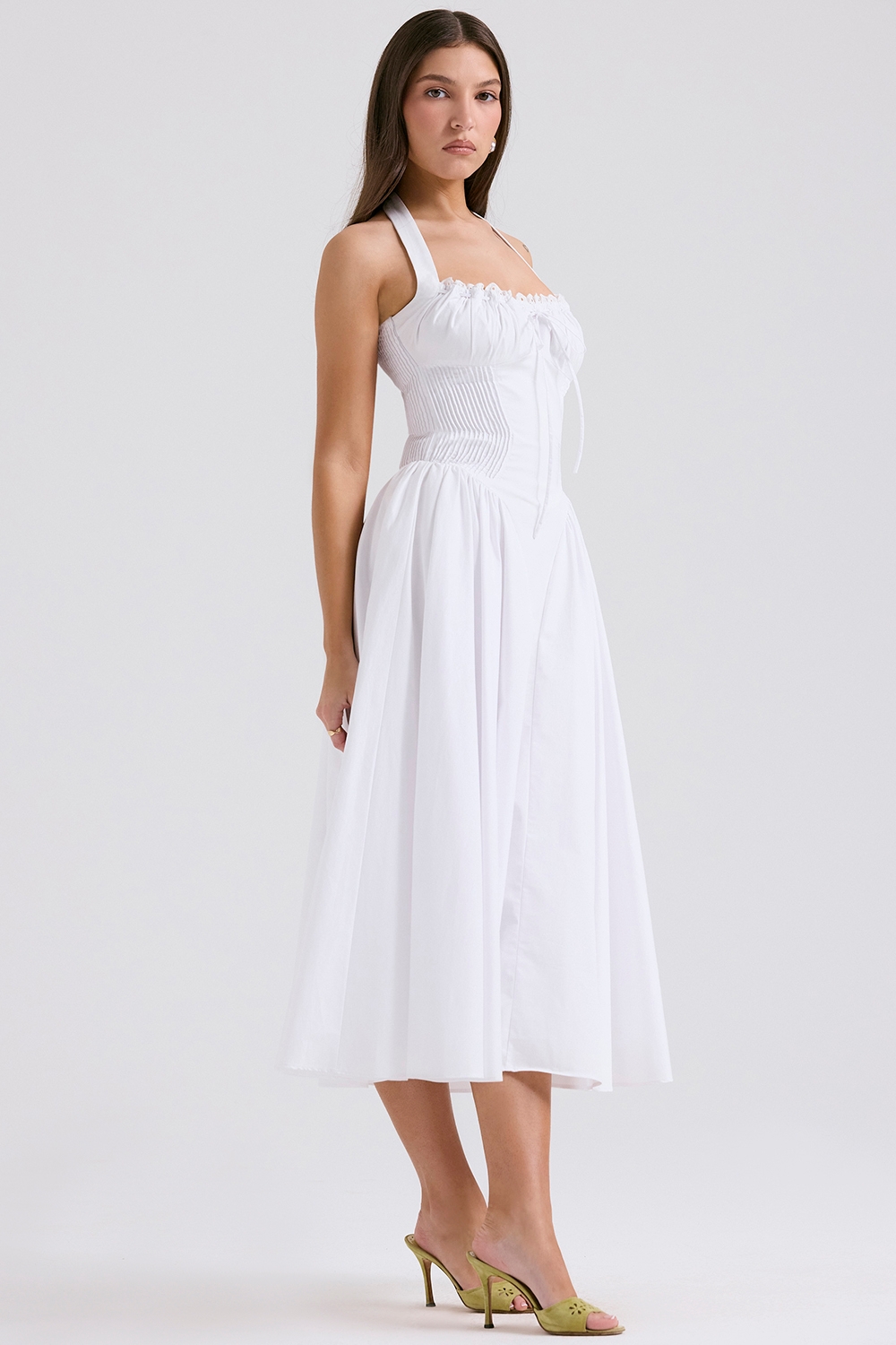 Adabella-White Cotton Halter Sundress