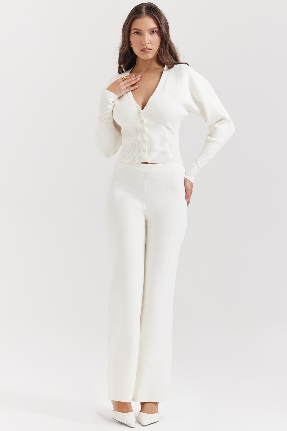 Vanna-Off White Cotton Knitted Trousers - SALE