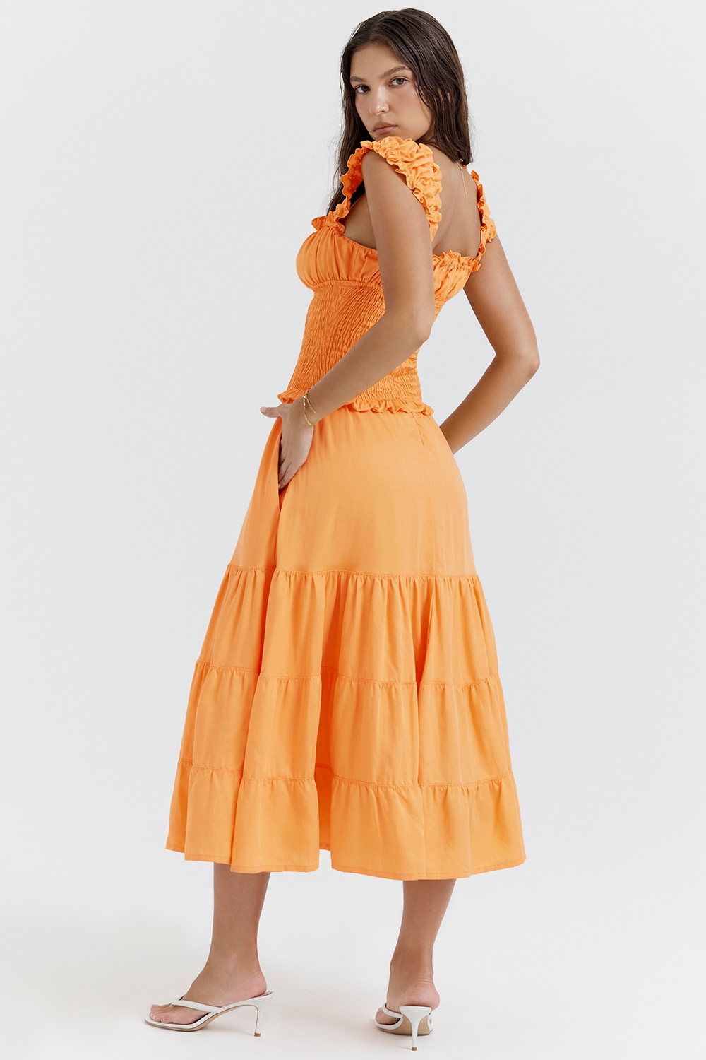 Phedra-Tangerine Shirred Sundress