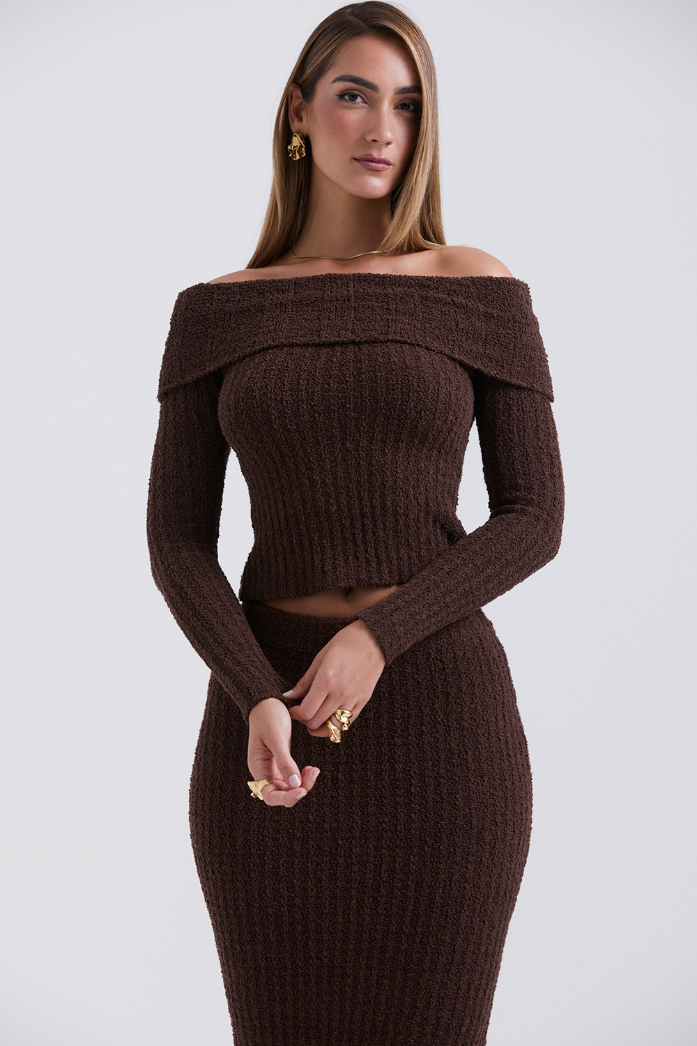 Saffron-Chocolate Soft Boucle Knit Top - SALE