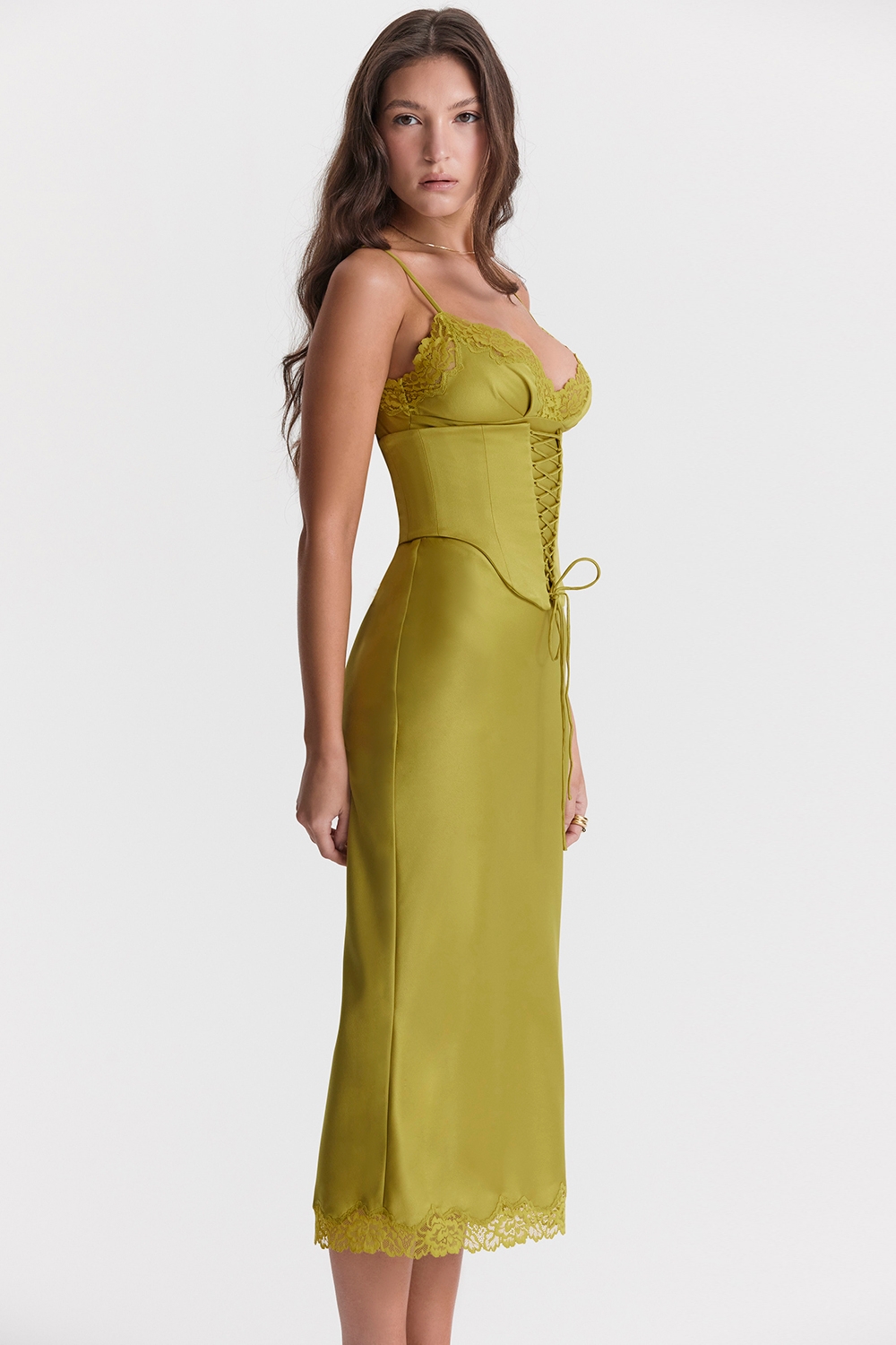 Salma-Chartreuse Satin Slip Dress