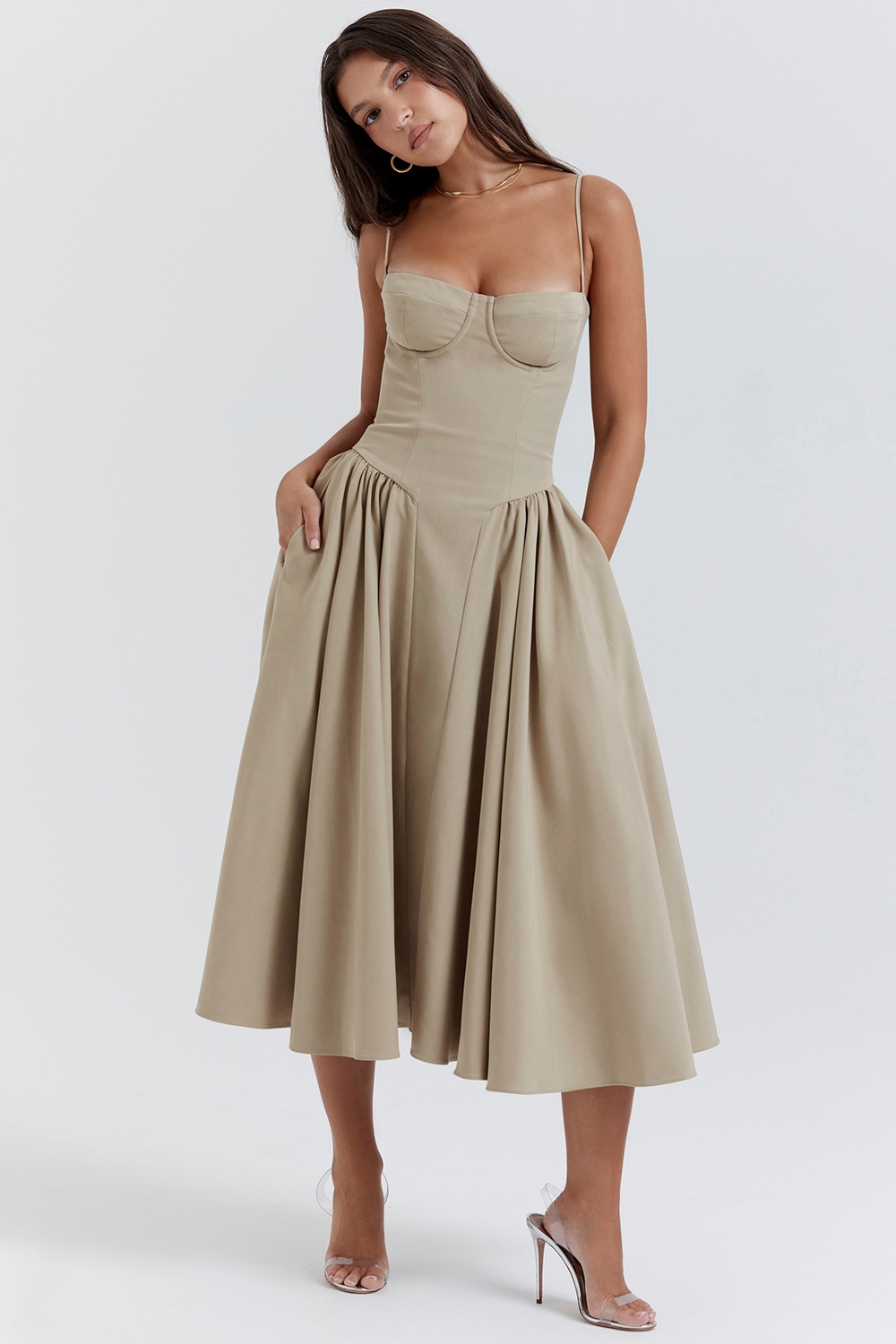 Samaria-Taupe Corset Sundress