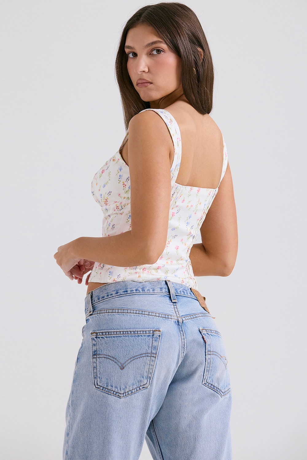 Chicca-White Posy Print Top