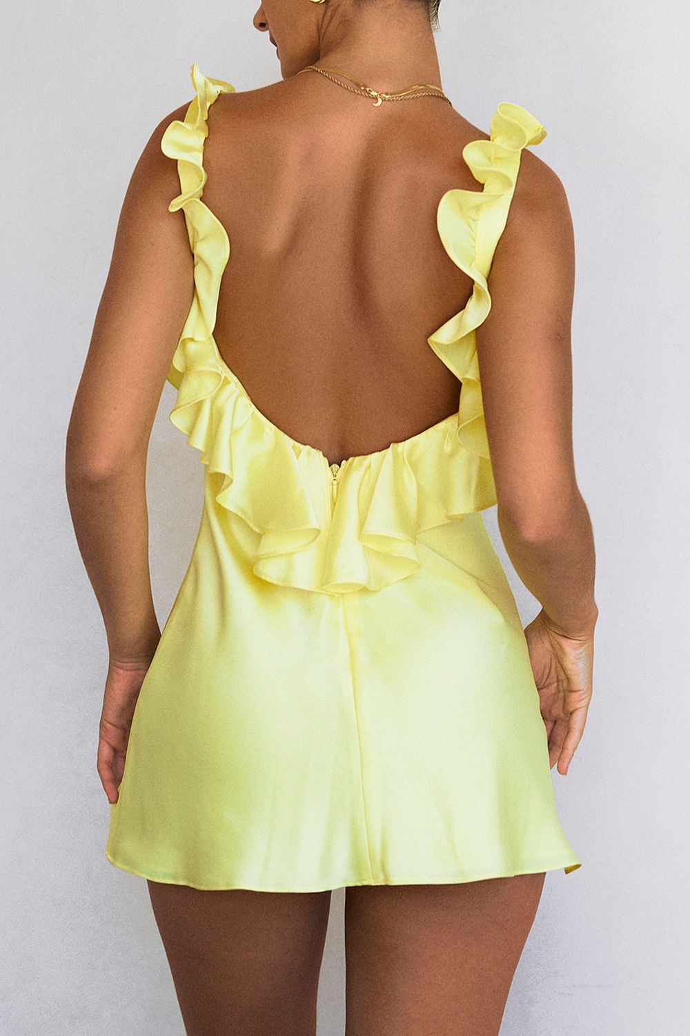 Tink-Buttercup Satin Ruffle Mini Dress