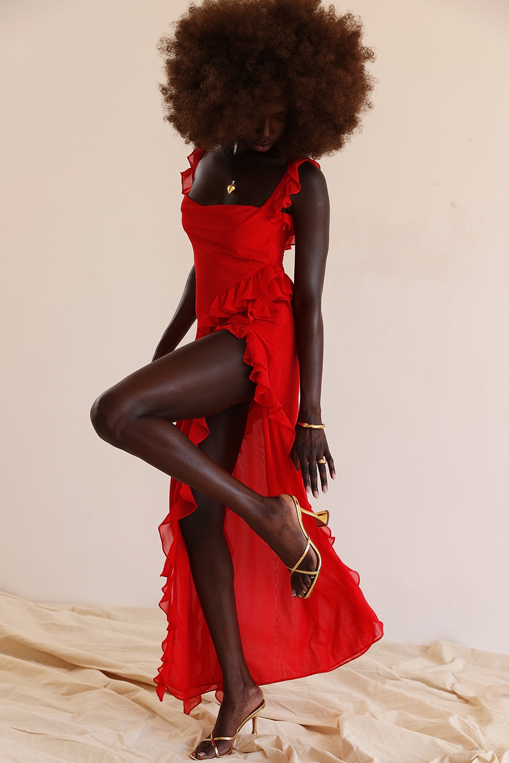 Ariela-Cherry Ruffle Maxi Dress