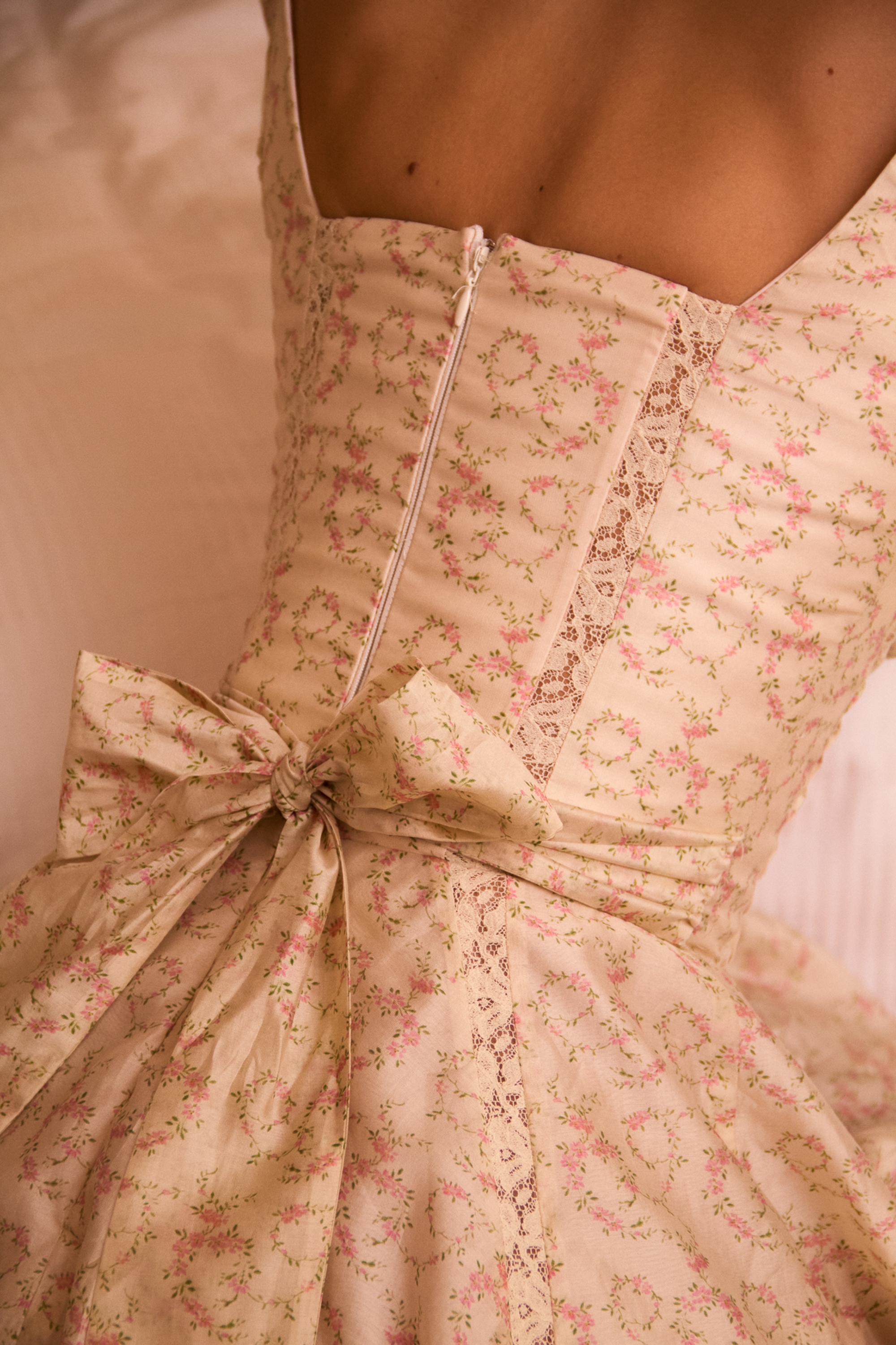 Melita-Cream Floral Print Chiffon Puff Sleeve Mini Dress